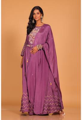 Light multicolour  long gown with dupatta set hand embroidery 1