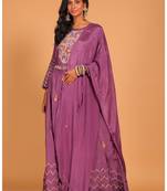 Light multicolour  long gown with dupatta set hand embroidery