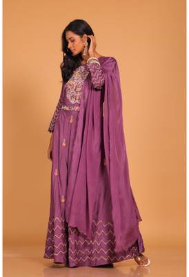 Light multicolour  long gown with dupatta set hand embroidery 3