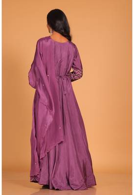 Light multicolour  long gown with dupatta set hand embroidery 4