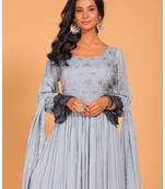 Light multicolour  long gown with dupatta set hand embroidery