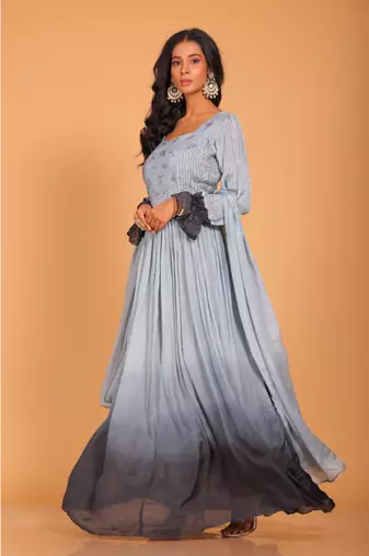 Light multicolour  long gown with dupatta set hand embroidery