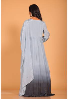 Light multicolour  long gown with dupatta set hand embroidery 4