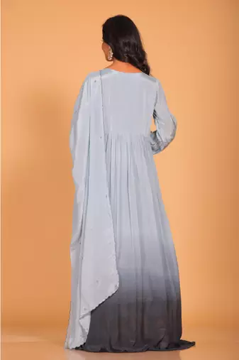 Light multicolour  long gown with dupatta set hand embroidery