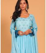 Light multicolour  long gown with dupatta set hand embroidery