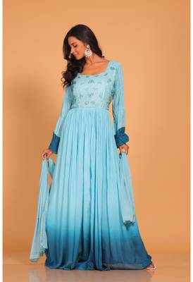 Light multicolour  long gown with dupatta set hand embroidery 2