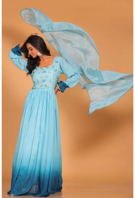 Light multicolour  long gown with dupatta set hand embroidery 3