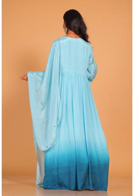 Light multicolour  long gown with dupatta set hand embroidery 4