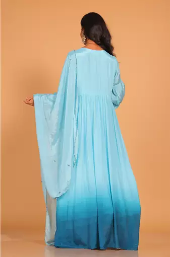 Light multicolour  long gown with dupatta set hand embroidery