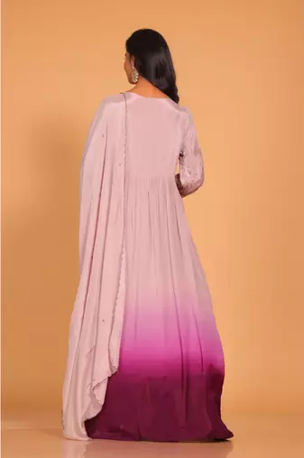Light multicolour  long gown with dupatta set hand embroidery