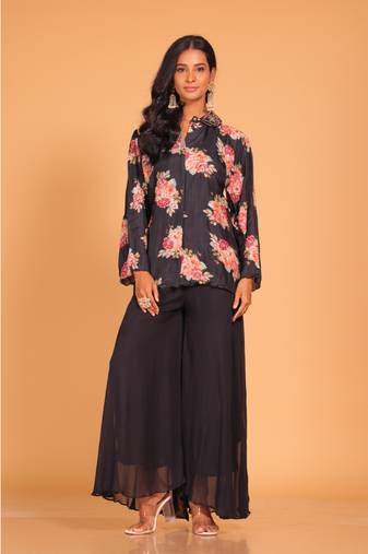 Black plazo top embroidery hand embroidery