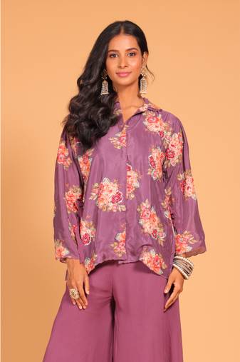 Purple  plazo top embroidery hand embroidery