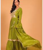 Green long gown with dupatta hand embroidery