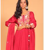 Red  long gown with dupatta hand embroidery