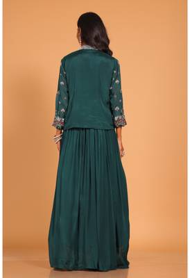 Green crop top with short jacket hand embroidery 4