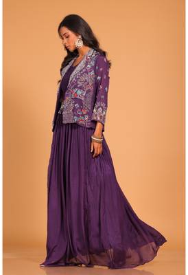 Blue crop top with short jacket hand embroidery 3
