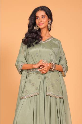 Green crop top with dupatta hand embroidery