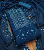 Women's blue colour georgette fabric embroidered dress material with dupatta