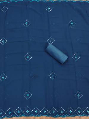 Women's blue colour georgette fabric embroidered dress material with dupatta 3