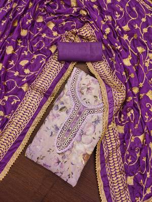 Purple georgetteEmbroidered dress material with dupatta 1