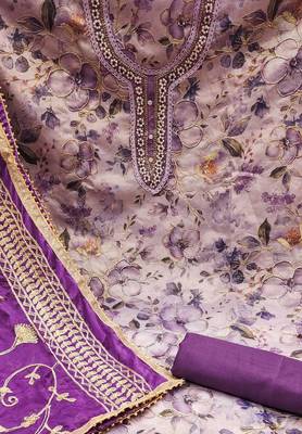 Purple georgetteEmbroidered dress material with dupatta 2