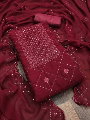 Stylish brown embroidered dress material with dupatta 1