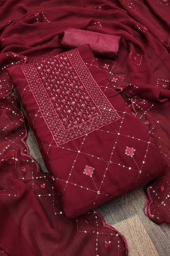 Stylish brown embroidered dress material with dupatta