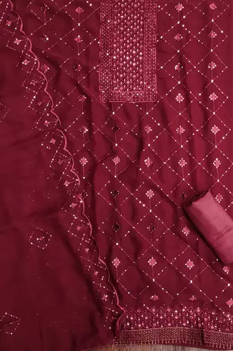 Stylish brown embroidered dress material with dupatta