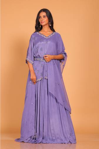 Purple crop top with dupatta hand embroidery