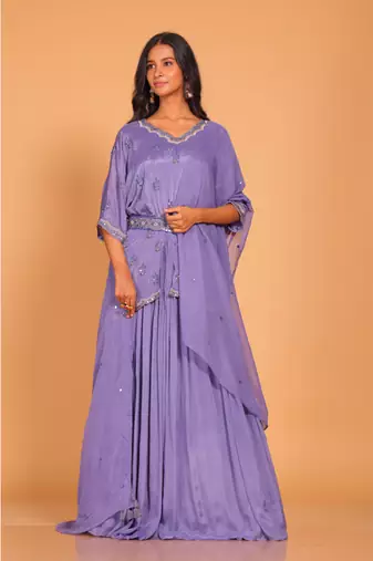 Purple crop top with dupatta hand embroidery