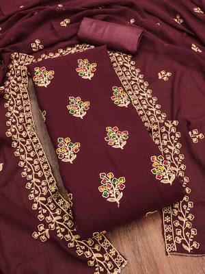 Graceful Maroon organza embroidered dress material with dupatta 1