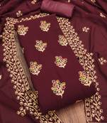 Graceful Maroon organza embroidered dress material with dupatta
