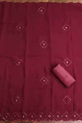 Stylish brown embroidered dress material with dupatta