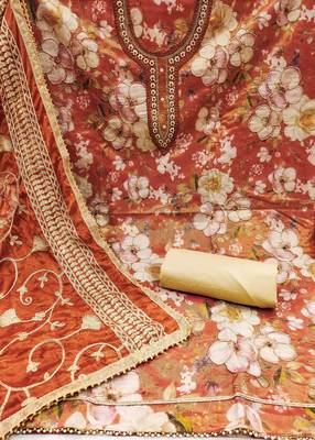 Orange Viscose Dress Material with Dupatta 1