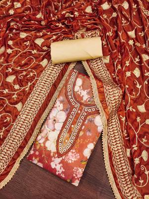 Orange Viscose Dress Material with Dupatta 2
