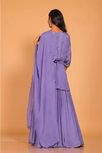 Purple crop top with dupatta hand embroidery
