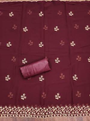 Graceful Maroon organza embroidered dress material with dupatta 3