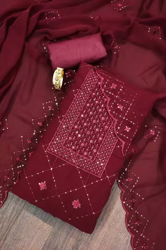 Stylish brown embroidered dress material with dupatta