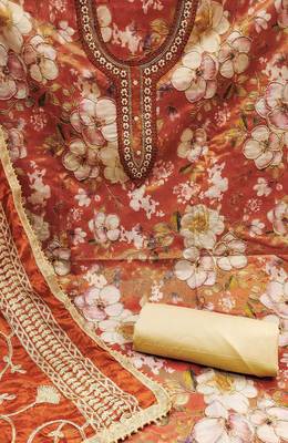 Orange Viscose Dress Material with Dupatta 3
