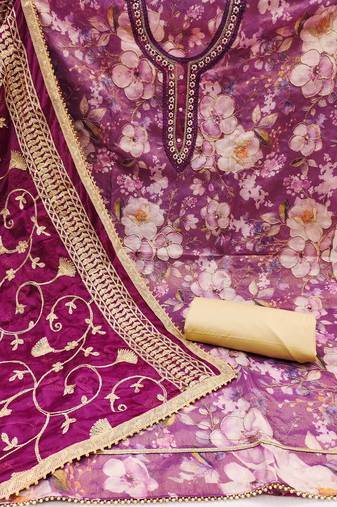 Classic purple viscose handwork dress material with dupatta