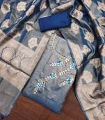Classic blue roman silk sequence dress material with dupatta
