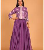 Purple crop top set with duppatta hand embroidery