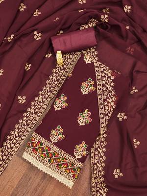 Graceful Maroon organza embroidered dress material with dupatta 5