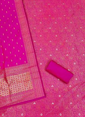 Pink banarasi jacquard dress material with dupatta 2