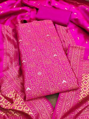 Pink banarasi jacquard dress material with dupatta 1