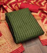 Green jacquard silk weaving dress material with dupatta