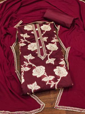 Classic noir elegance: Brown jacquard silk weaving dress material with dupatta 3