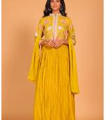 Mustard crop top set with duppatta hand embroidery
