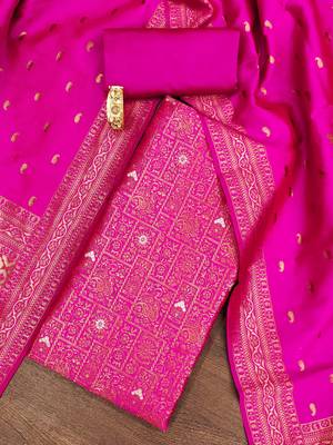 Pink banarasi jacquard dress material with dupatta 5