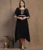 SHADES OF FAASHION Women Yoke Design Threadwork Black georgette Kaftan 